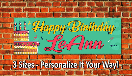 Birthday Banner, Cake Confetti, 4 Sizes, Custom Personalized Vinyl Indoor/Outdoor Party Decoration, BB115