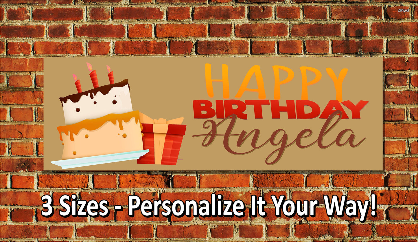 Birthday Banner, Cake, Present, 4 Sizes, Custom Personalized Vinyl Indoor/Outdoor Party Decoration, BB118