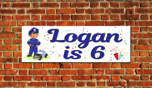 Birthday Banner, Policeman, Police Car, Cop, 4 Sizes, Custom Personalized Vinyl Indoor/Outdoor Party Decoration, BB108