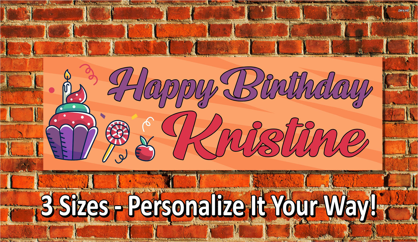 Birthday Banner, Cupcake, 4 Sizes, Custom Personalized Vinyl Indoor/Outdoor Party Decoration, BB114