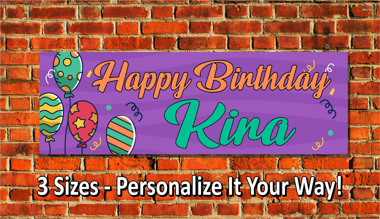 Birthday Banner, Funky Balloons, 4 Sizes, Custom Personalized Vinyl Indoor/Outdoor Party Decoration, BB117