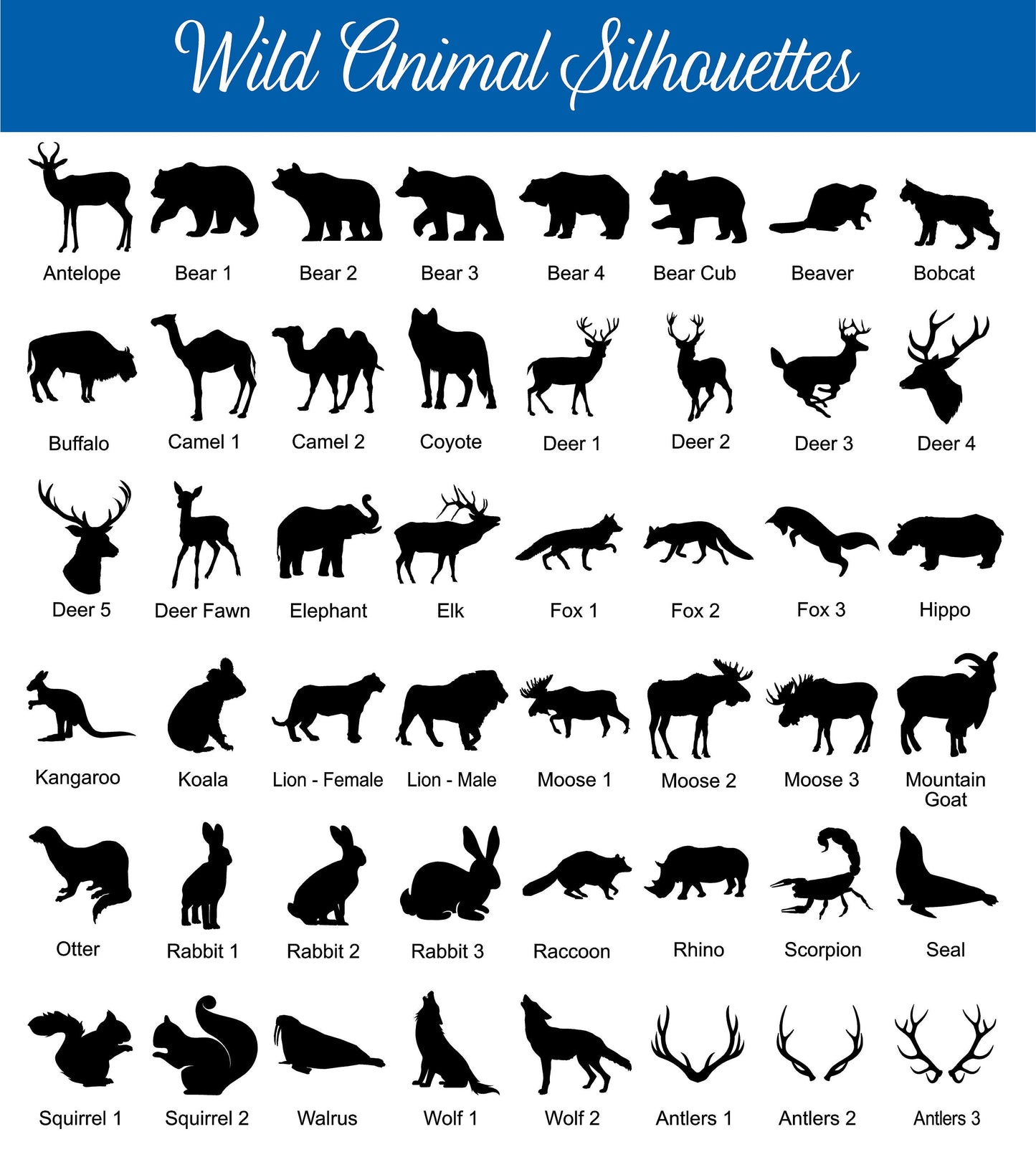 WILD ANIMAL SILHOUETTES - 2 Sizes, Aluminum Composite Metal Cutout Never Rusts - Baked on Finish lasts for years and years