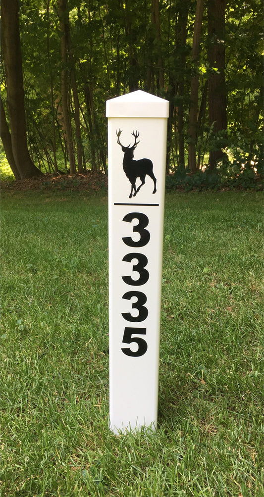 ADDRESS SIGN POST with Monogram or Silhouette, 24 or 36 inch pvc, optional sign and bracket, includes mounting stake, no need to dig hole