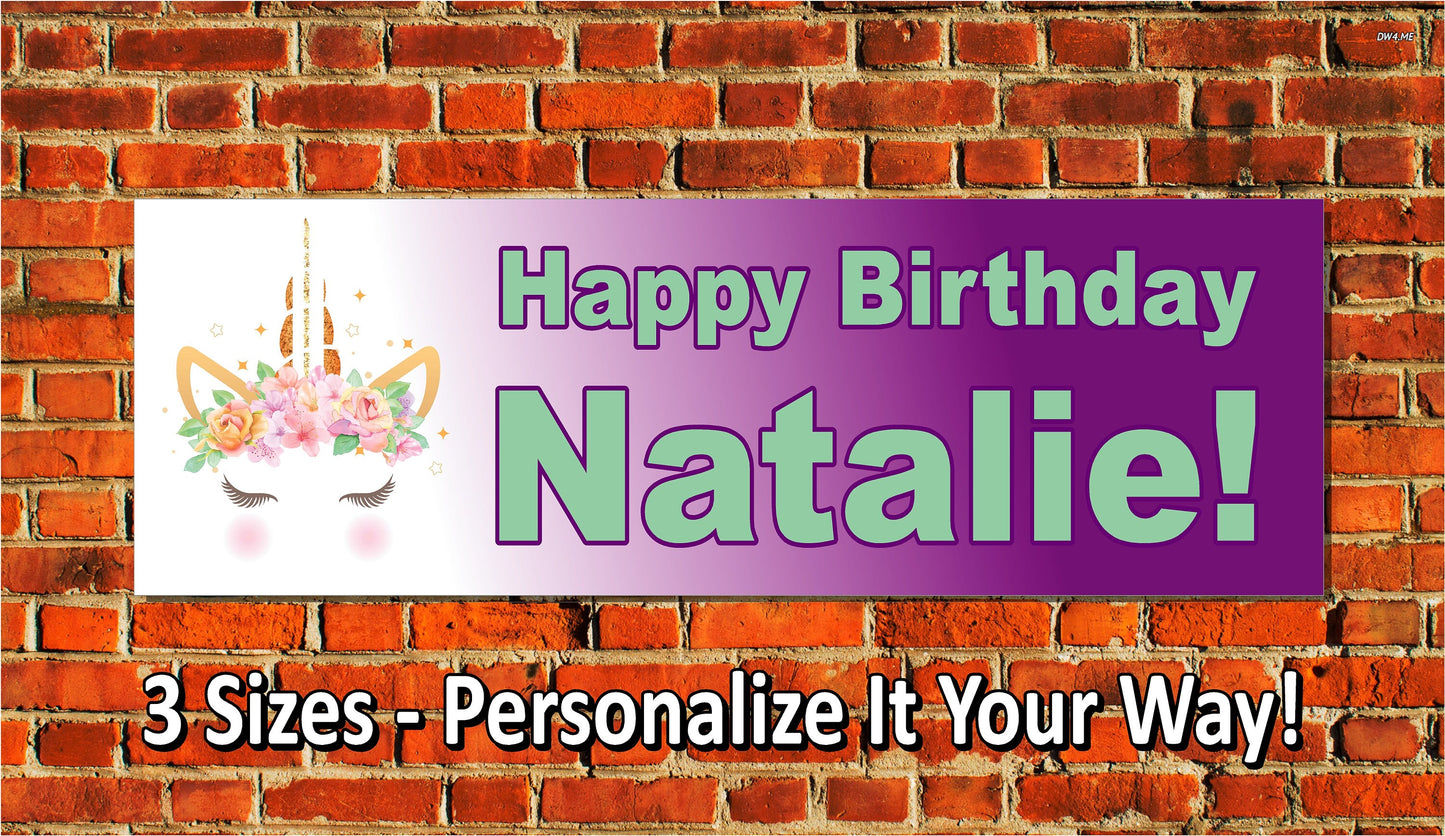 Birthday Banner, Unicorn, 4 Sizes, Custom Personalized Vinyl Indoor/Outdoor Party Decoration, BB134