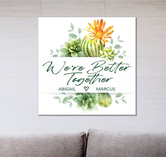 Watercolor Style Succulent Canvas Sign - Choose from 8 Standard Phrases or Your Totally Custom Saying - 4 Sizes - 1 inch Thick - HSC11001