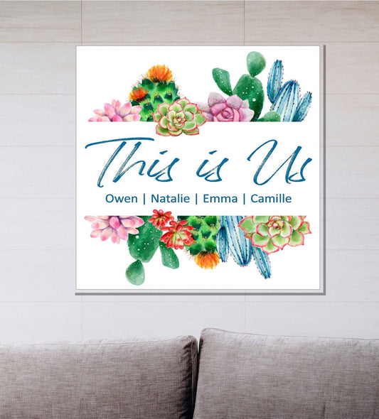 Watercolor Style Succulent Canvas Sign - Choose from 8 Standard Phrases or Your Totally Custom Saying - 4 Sizes - 1 inch Thick - HSC11002