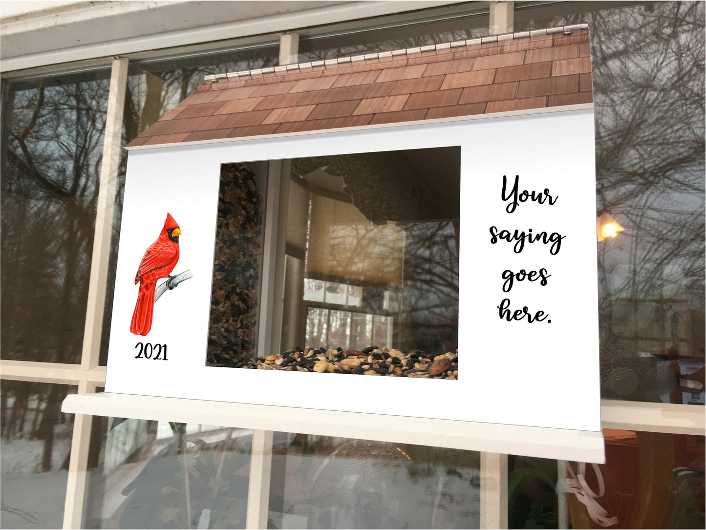 CARDINAL MEMORIAL Bird Feeder | Personalized Memorial Birdwatcher | Cool Birdfeeder | Window Mounted