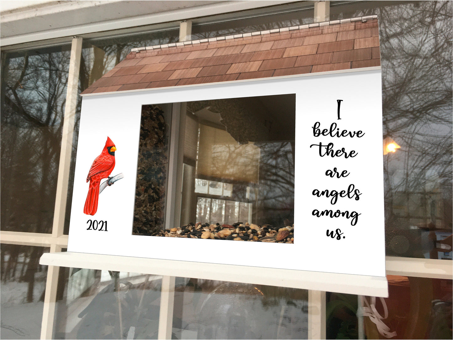 CARDINAL MEMORIAL Bird Feeder | Personalized Memorial Birdwatcher | Cool Birdfeeder | Window Mounted