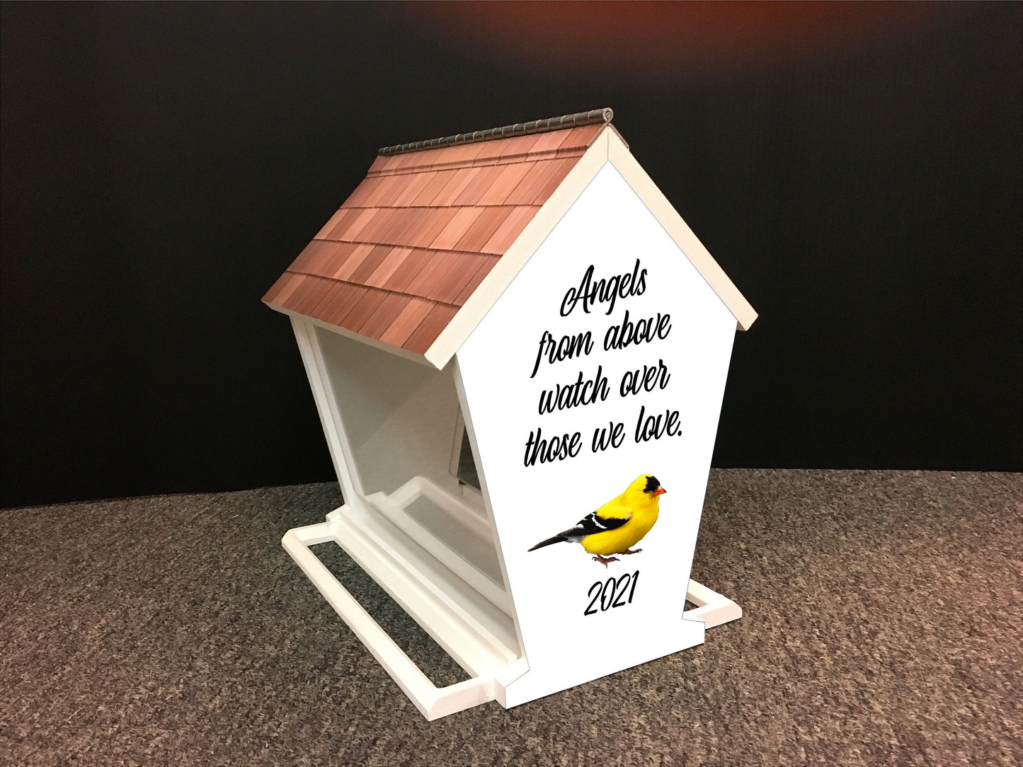 Favorite Bird Memorial Feeder w/Favorite Bird, Flower & Saying | Solid Building Grade PVC | Includes Multiple Mounting Options | Lasts Years