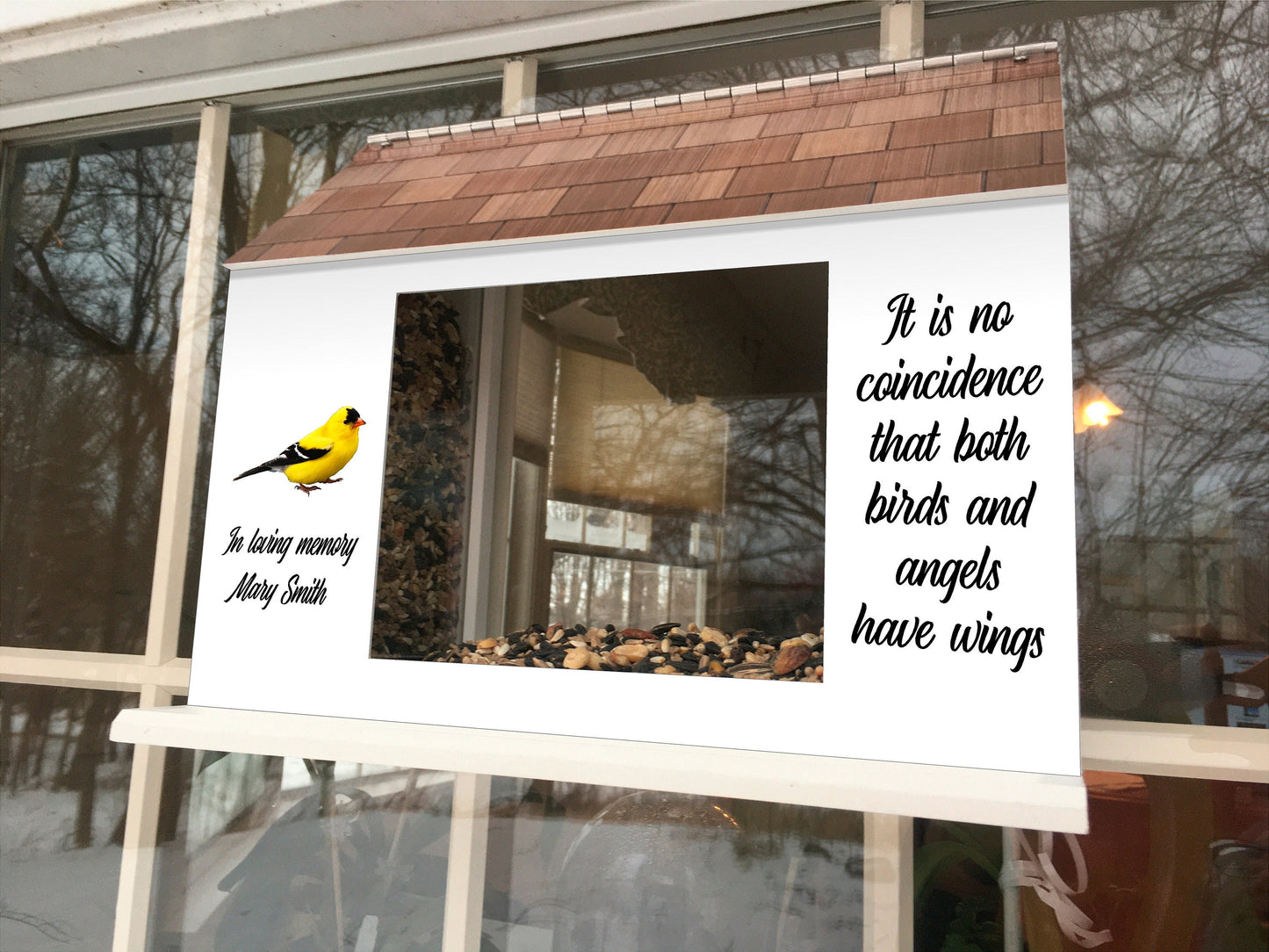 Favorite Bird Memorial Window Feeder w/ Custom Year / Saying | Solid Building Grade PVC | Large  Feed Hoppers | Lasts Years - View Through