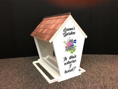 Personalized Bird Feeder w/Choice of Bird, Flower & Saying | Solid Building Grade PVC | Includes Multiple Mounting Options | Lasts Years