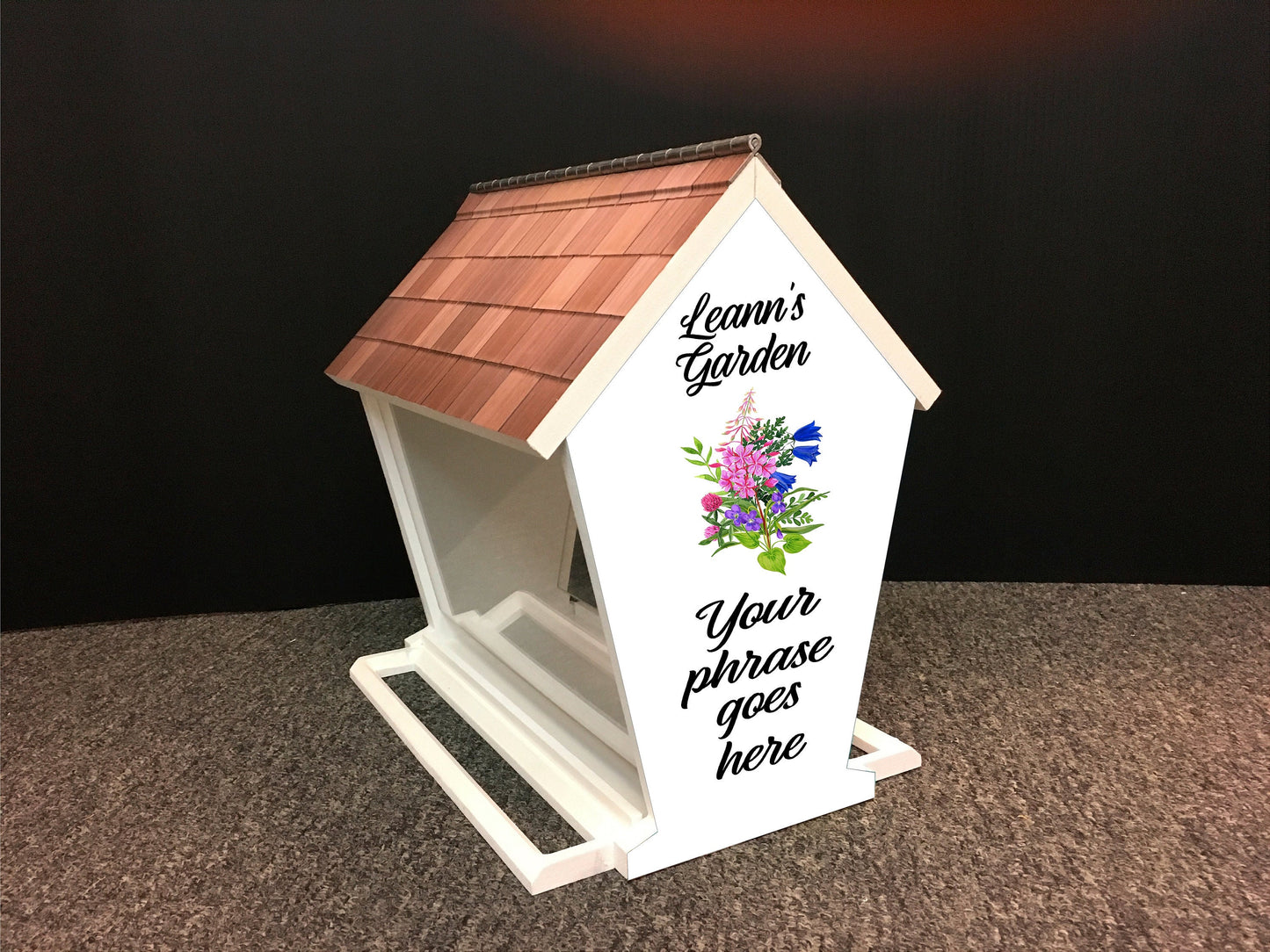 Personalized Bird Feeder w/Choice of Bird, Flower & Saying | Solid Building Grade PVC | Includes Multiple Mounting Options | Lasts Years