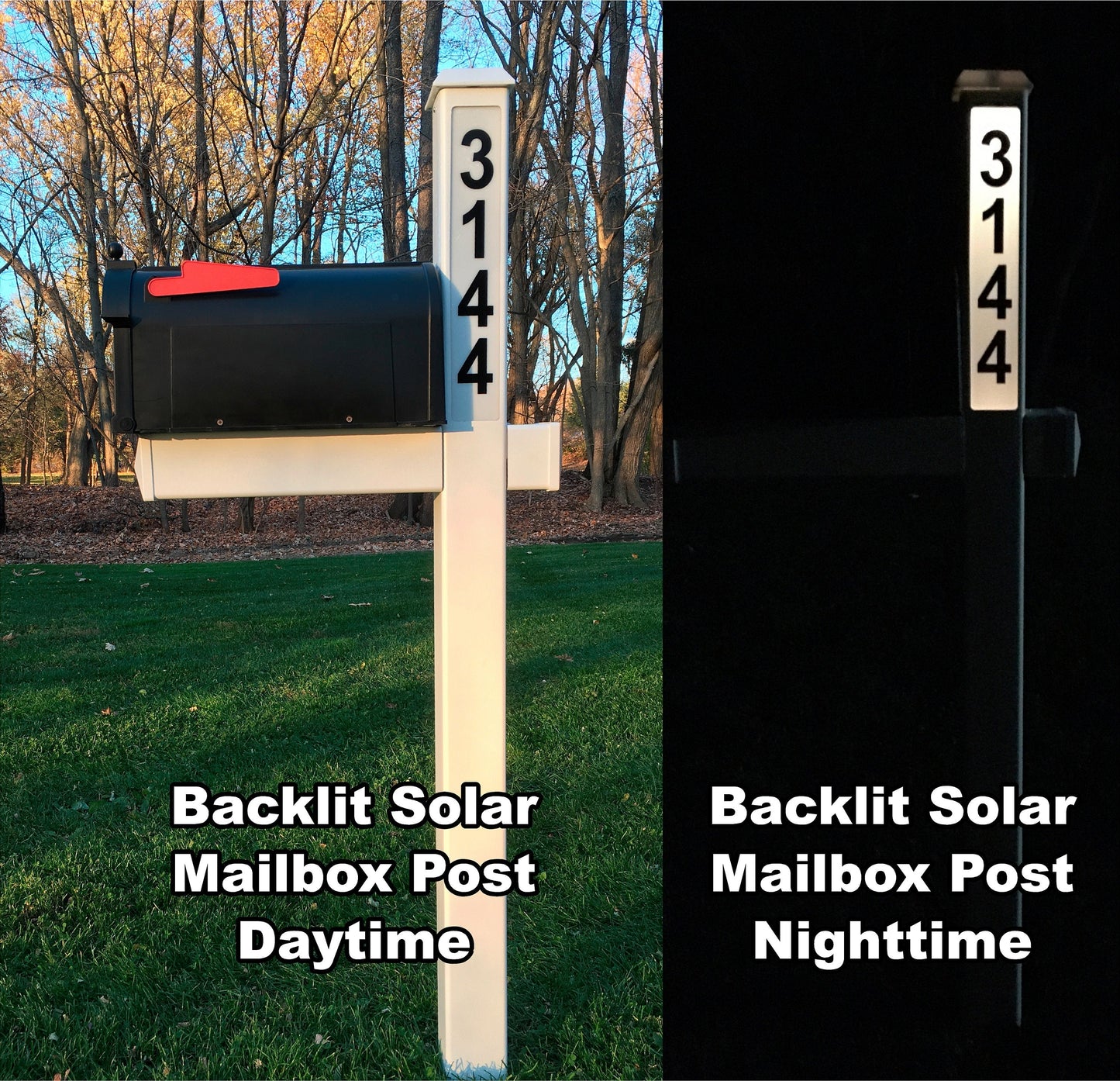 SOLAR ADDRESS Mailbox Post | Led | Illuminated Address Sign | Solar Powered Street Number Post | Lighted Yard Sign | White or 9 Colors