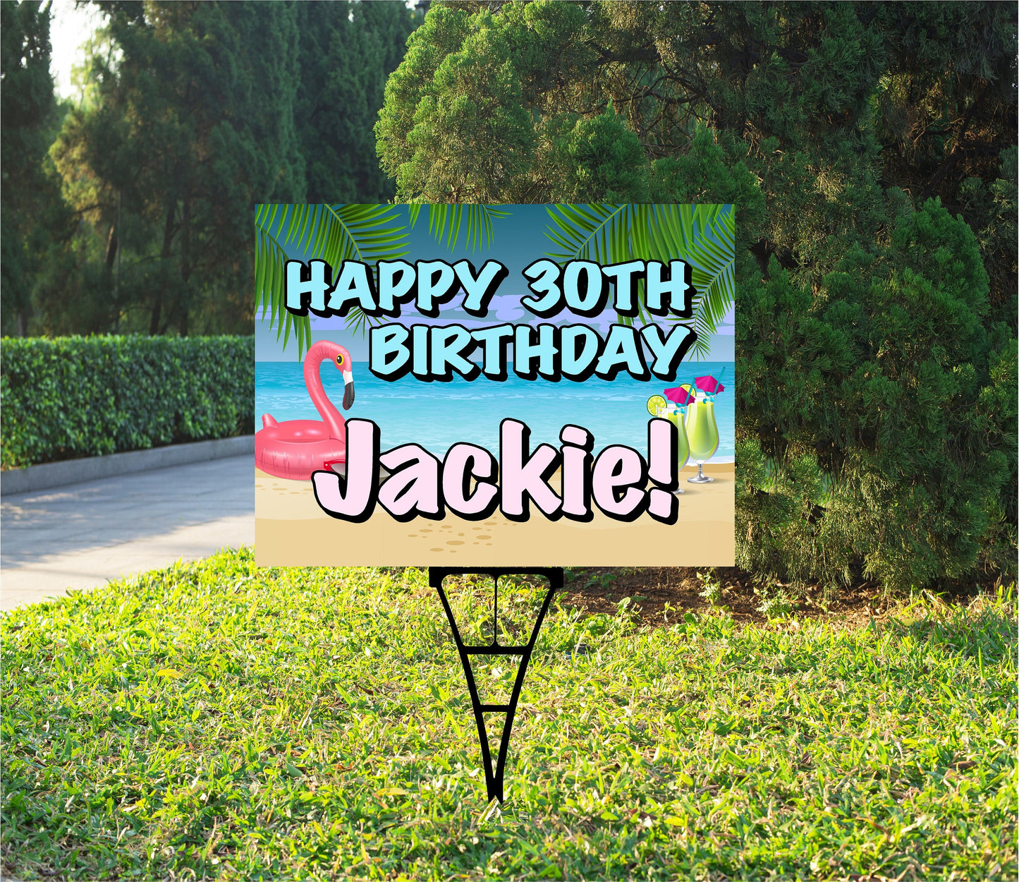 Beach Birthday Yard Sign, Happy Birthday Yard Sign, Outdoor, Corrugated Plastic, inc: stake, BYS138