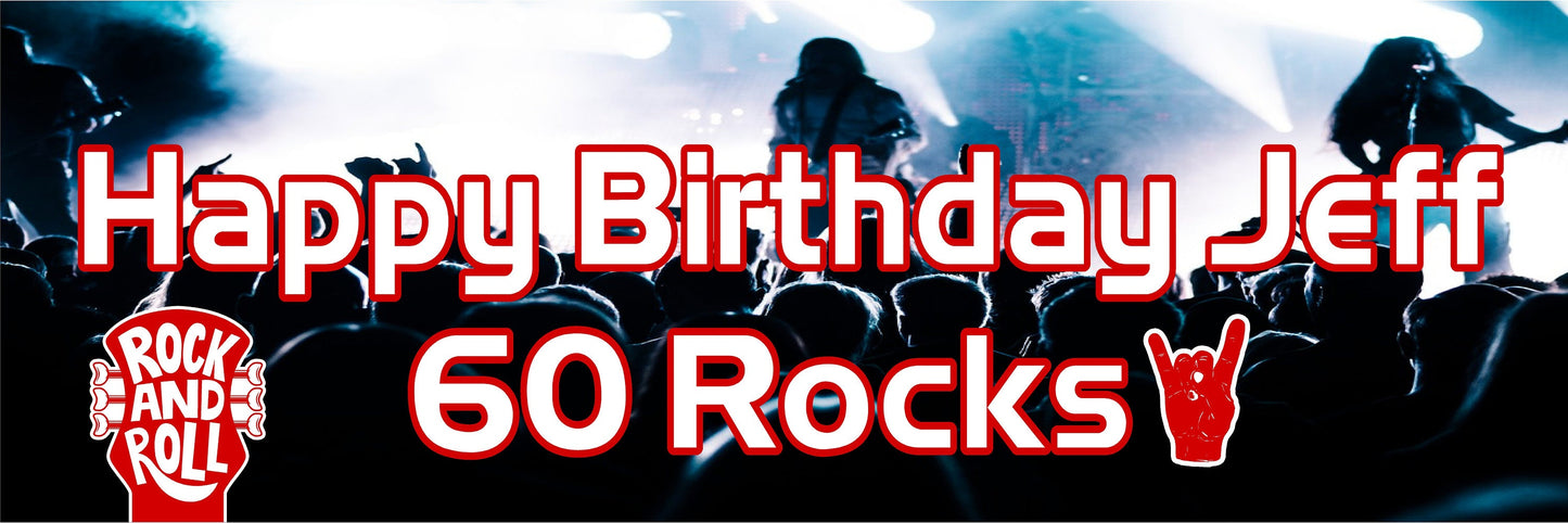 Birthday Banner, Rock & Roll, Rock n Roll, Band Theme, 4 Sizes, Custom Personalized Vinyl Indoor/Outdoor Party Decoration, BB140