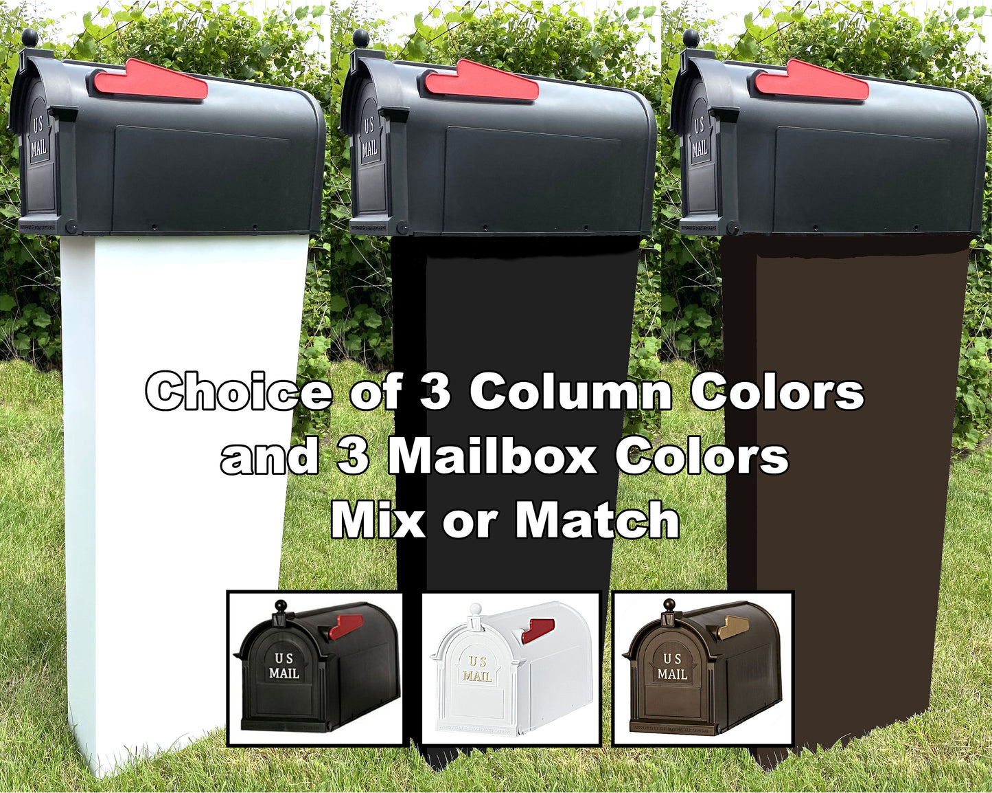 Mailbox and Mailbox Post, Personalized Address/Graphic, 3 baked on aluminum color outside finishes, 2 sided, Modern Column Style lasts years