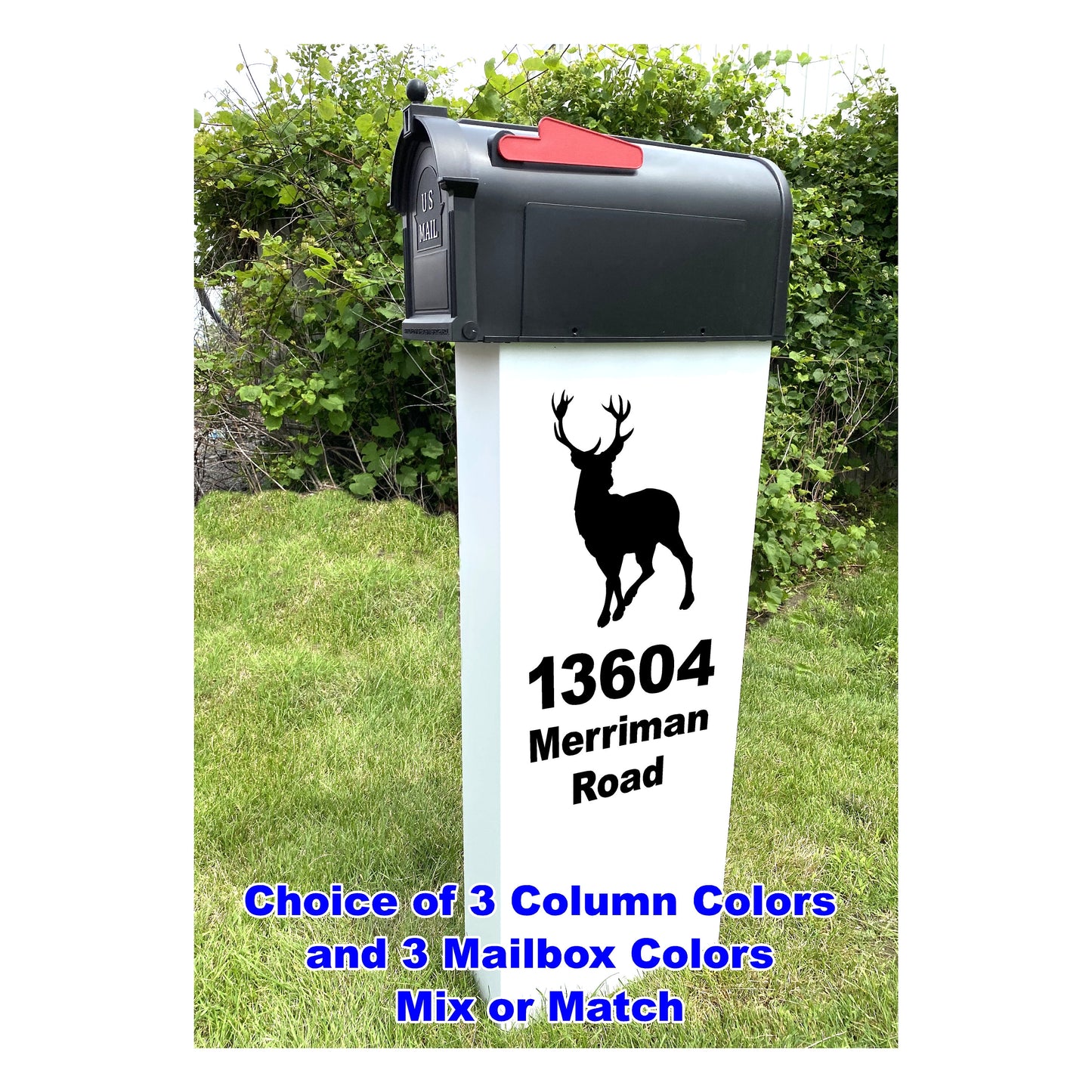 Mailbox and Mailbox Post, Personalized Address/Graphic, 3 baked on aluminum color outside finishes, 2 sided, Modern Column Style lasts years