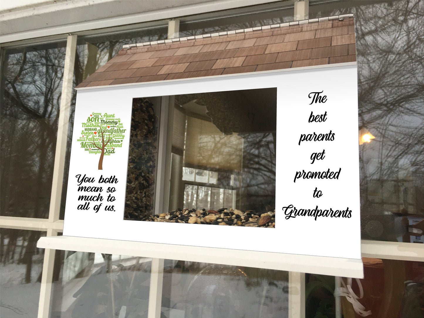 Grandparents BIRD FEEDER, Grandpa Grandma Nana, Window Mount, Choice of phrase and photo or stock graphic | Beautiful Long Lasting