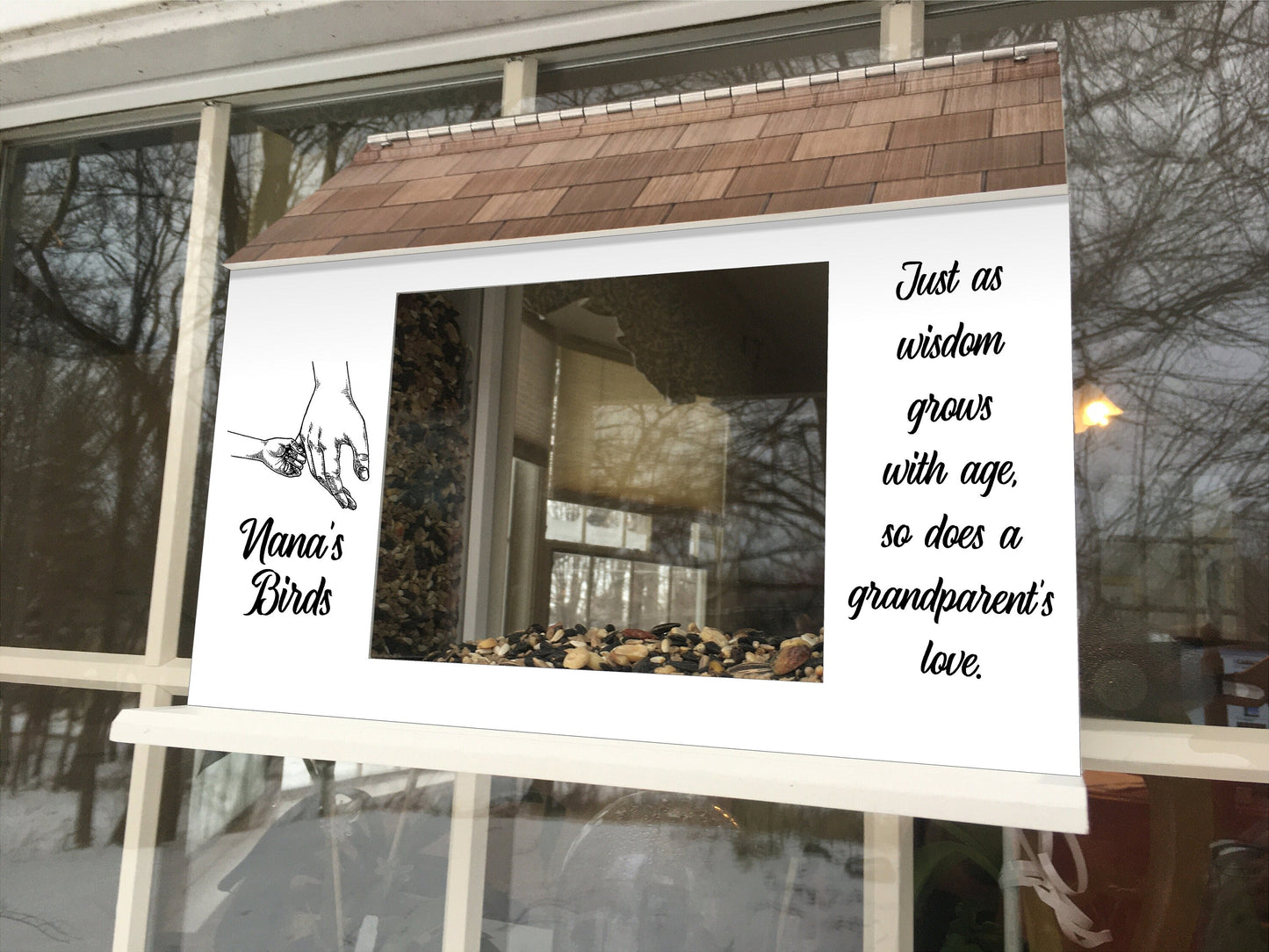 Grandparents BIRD FEEDER, Grandpa Grandma Nana, Window Mount, Choice of phrase and photo or stock graphic | Beautiful Long Lasting