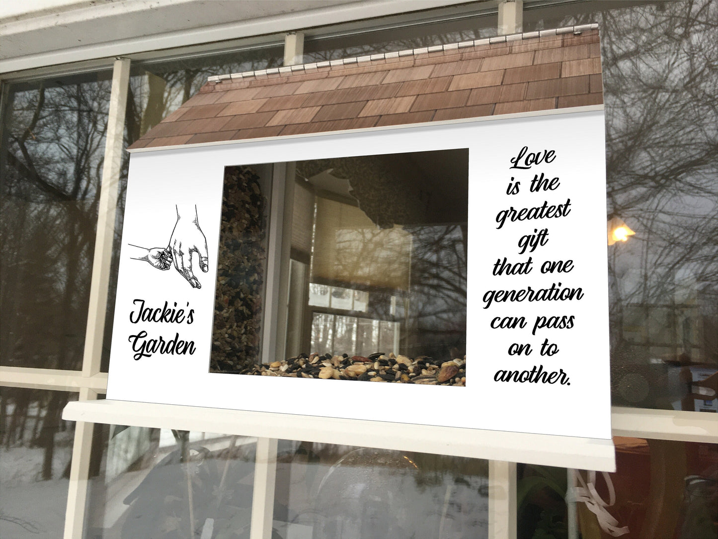 Grandparents BIRD FEEDER, Grandpa Grandma Nana, Window Mount, Choice of phrase and photo or stock graphic | Beautiful Long Lasting