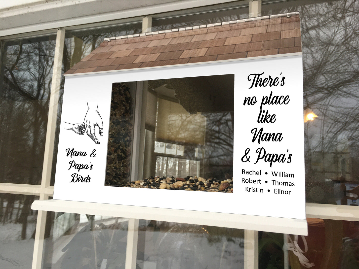 Grandparents BIRD FEEDER, Grandpa Grandma Nana, Window Mount, Choice of phrase and photo or stock graphic | Beautiful Long Lasting