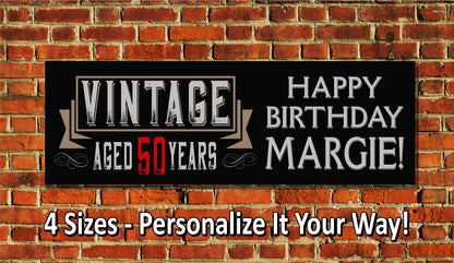 Birthday Banner, Vintage Right Side Name, 4 Sizes, Custom Personalized Vinyl Indoor/Outdoor Party Decoration, BB144