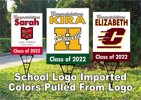 GRADUATION YARD SIGN | 2022 High School / College Logo | Senior Grad Graduate Congrats | Personalized Outdoor Lawn Card Party Decor | YSG103