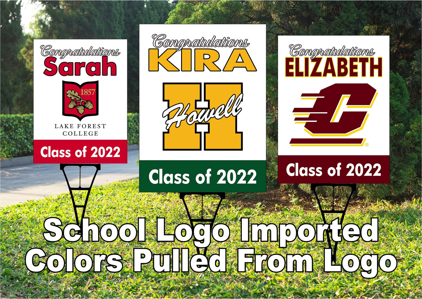 GRADUATION YARD SIGN | 2022 High School / College Logo | Senior Grad Graduate Congrats | Personalized Outdoor Lawn Card Party Decor | YSG103