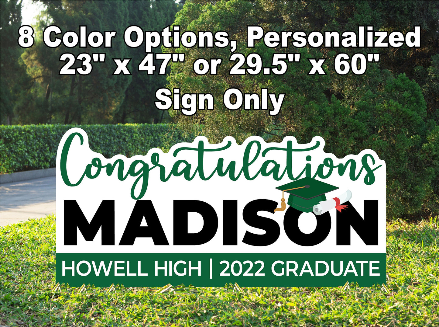 GRADUATION YARD SIGN | 2022 High School / College Senior Grad Graduate Congrats | Personalized Outdoor Lawn Card Decoration | 2 Large Sizes