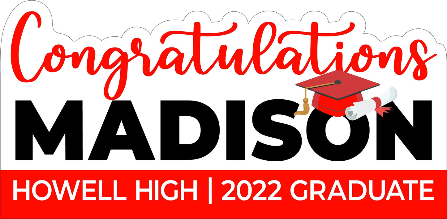 GRADUATION YARD SIGN With Balloons | 2022 High School / College Senior Grad Graduate Congratulations Lawn Card Decoration | 2 Large Sizes