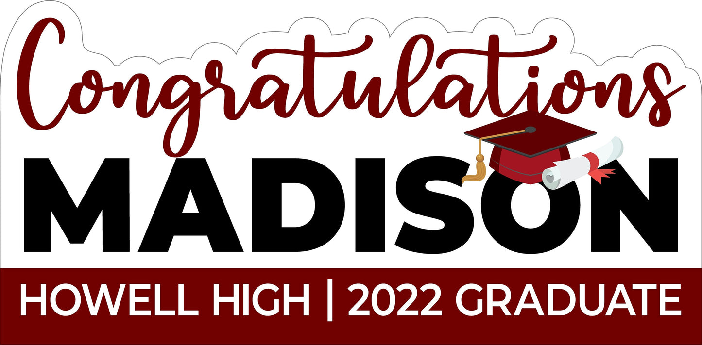GRADUATION YARD SIGN With Balloons | 2022 High School / College Senior Grad Graduate Congratulations Lawn Card Decoration | 2 Large Sizes