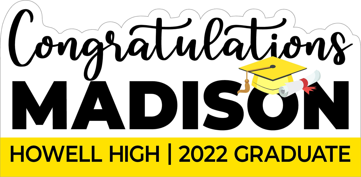 GRADUATION YARD SIGN With Balloons | 2022 High School / College Senior Grad Graduate Congratulations Lawn Card Decoration | 2 Large Sizes
