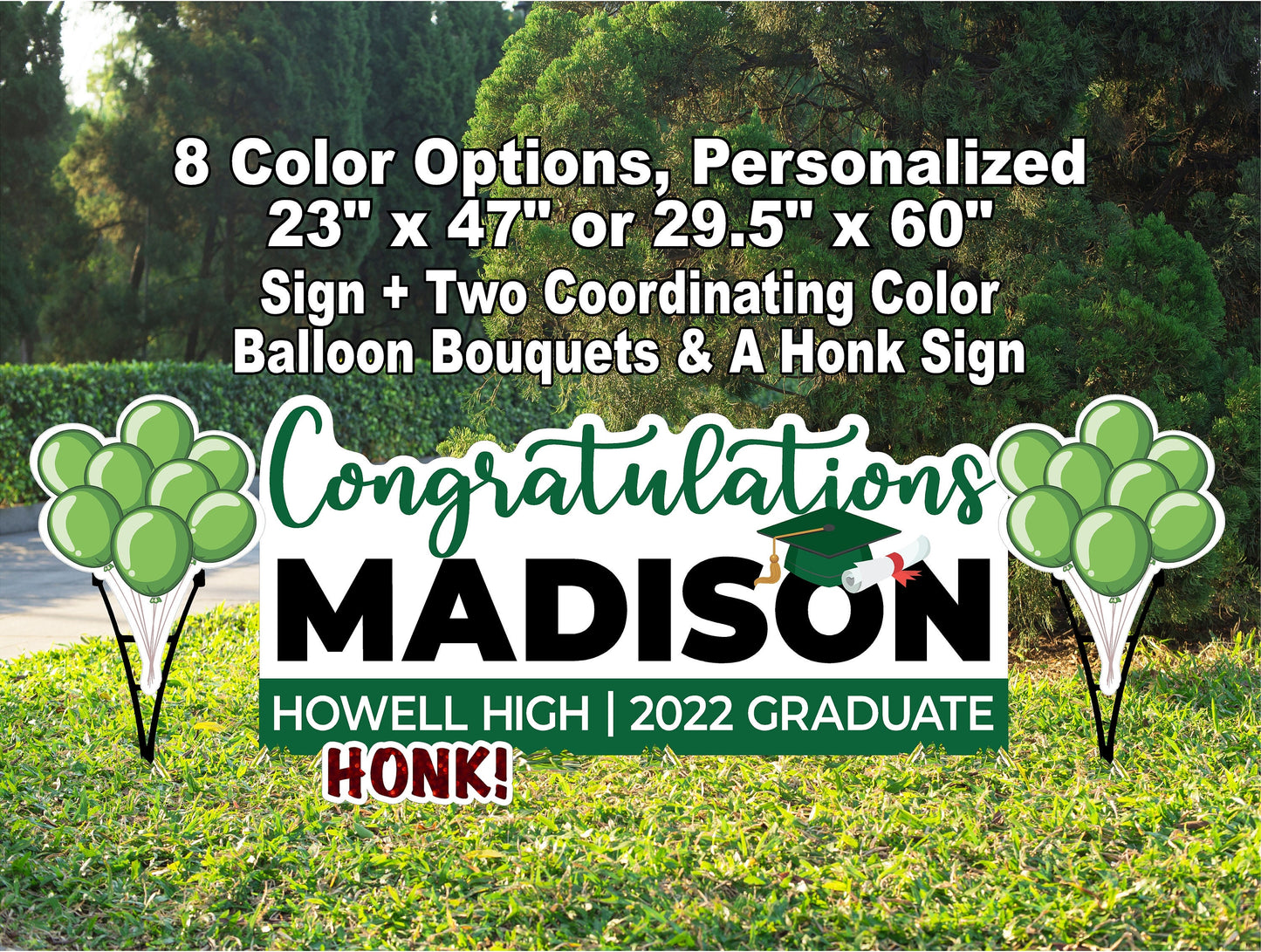 GRADUATION YARD SIGN With Balloons | 2022 High School / College Senior Grad Graduate Congratulations Lawn Card Decoration | 2 Large Sizes