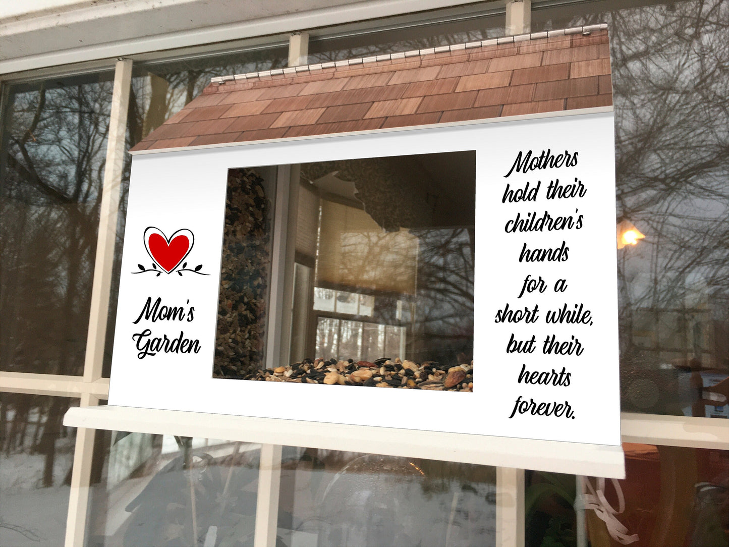 Mother's Day BIRD FEEDER, Personalized for Mom Mama, Window Mount View-Thru, w/Choice of phrase and graphic | Beautiful Long Lasting