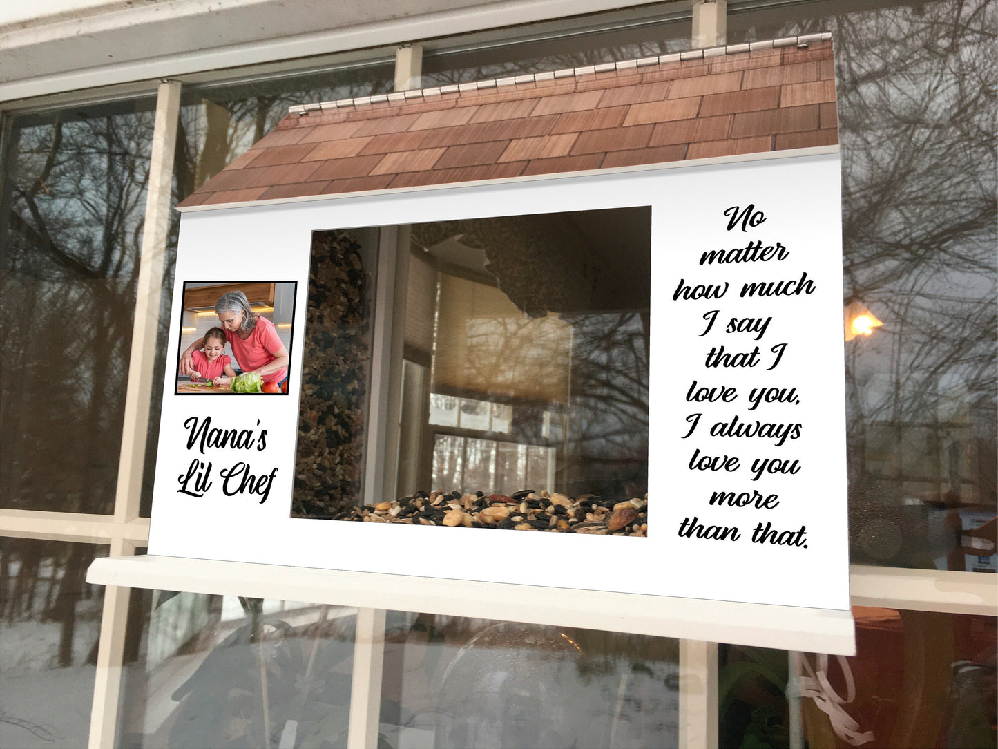 Mother's Day BIRD FEEDER, Personalized for Mom Mama, Window Mount View-Thru, w/Choice of phrase and graphic | Beautiful Long Lasting