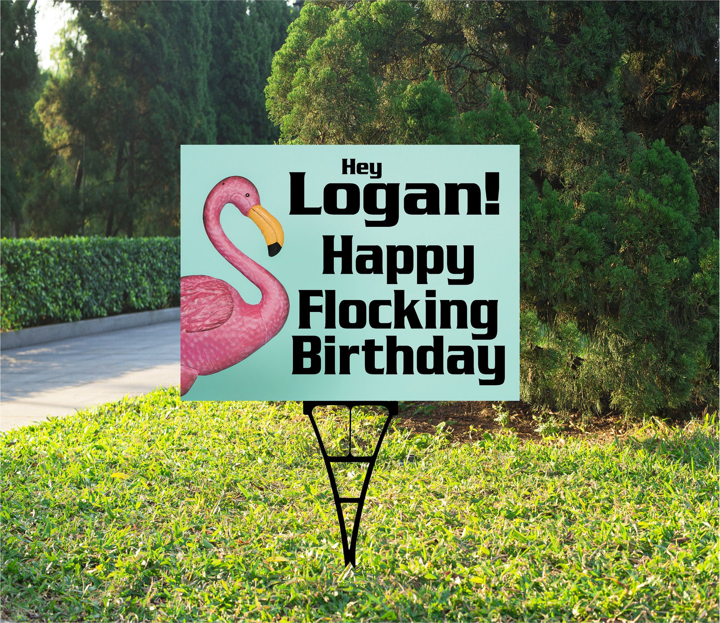 Birthday Yard Sign, What The Flock or Oh Flock or Flock Yeah - Pink Flamingo, Happy Birthday Outdoor, Corrugated Plastic, inc: stake, BS113