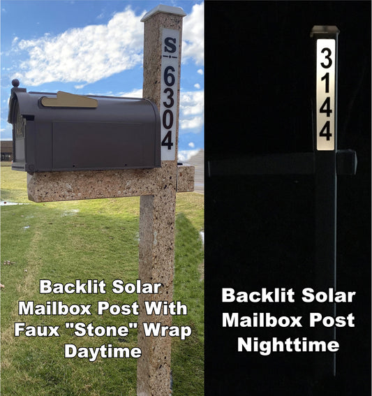 SOLAR ADDRESS Mailbox Post | Led  | Illuminated Address Sign | Solar Powered Street Number Post | Lighted Yard Sign | 6 Wrap Options