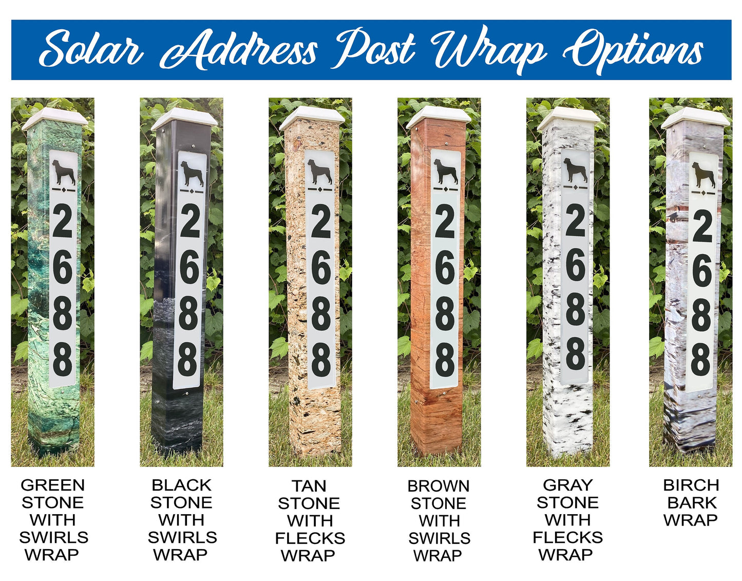 SOLAR ADDRESS Mailbox Post | Led | Illuminated Address Sign | Solar Powered Street Number Post | Lighted Yard Sign | 6 Wrap Options