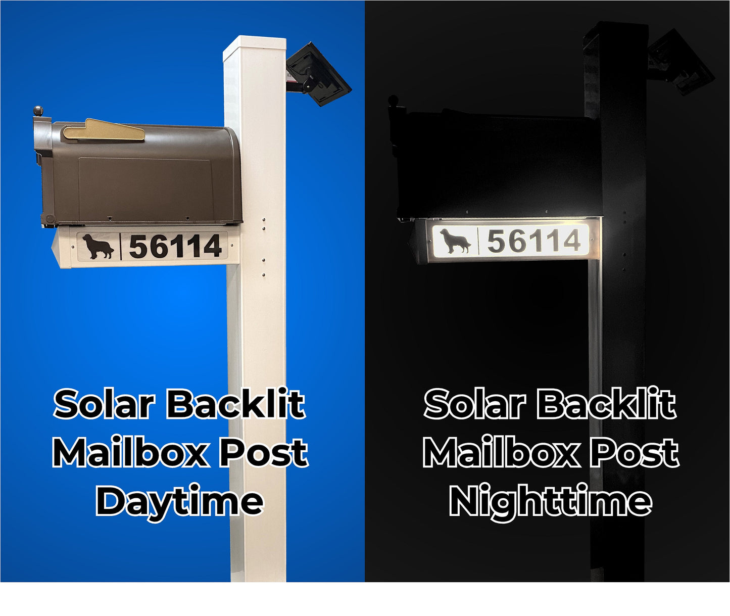 SOLAR ADDRESS Mailbox Post | Led | Illuminated Address Sign on Arm Support | Solar Powered Street Number Post | Lighted Yard Sign