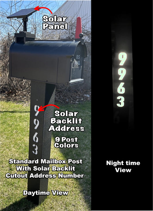SOLAR ADDRESS Mailbox POST | Led  | Illuminated Cutout Address | Beautiful Solar Powered Street Number Post | Lighted Yard Sign - Standard