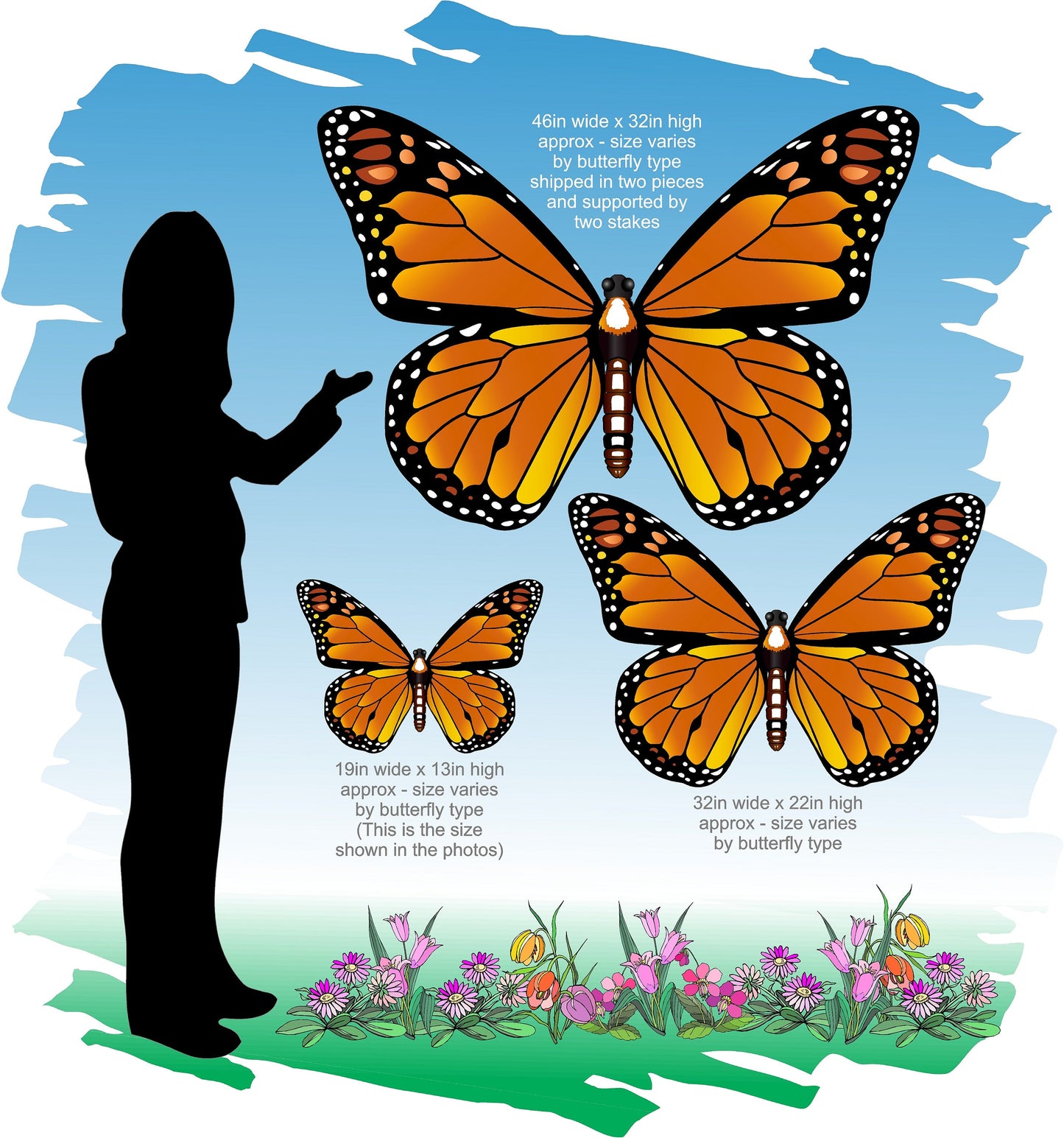Butterfly Sticks -Large Butterfly Garden Art -Monarch, Blue Morpho and more. Aluminum Skin w/ Plastic Core - NEVER RUSTS - Lasts Years!