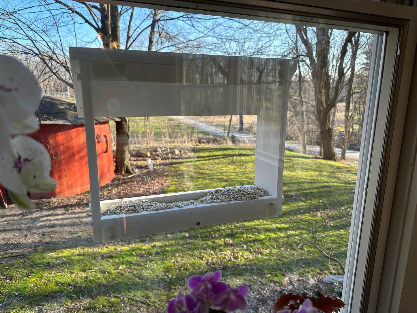 Beautiful Window Bird Feeder Solid Building Grade PVC Lasts Years - Can Be Filled From Inside or Outside