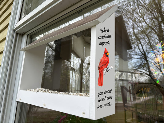 Cardinal Memorial Window Bird Feeder Solid Building Grade PVC Lasts Years - Beautiful
