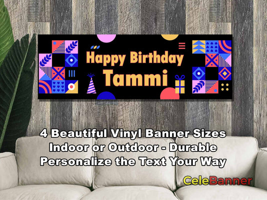 HAPPY BIRTHDAY BANNER, 4 Sizes, Custom Personalized Vinyl Indoor/Outdoor Party Celebration Decoration, Personalize Name and Age, CB115