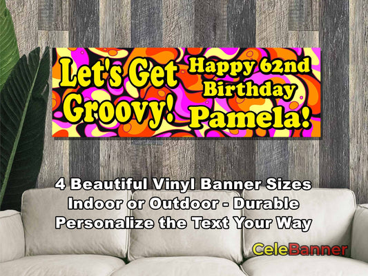 HAPPY BIRTHDAY BANNER, 4 Sizes, Custom Personalized Vinyl Indoor/Outdoor Party Celebration Decoration, Personalize Name and Age, CB128