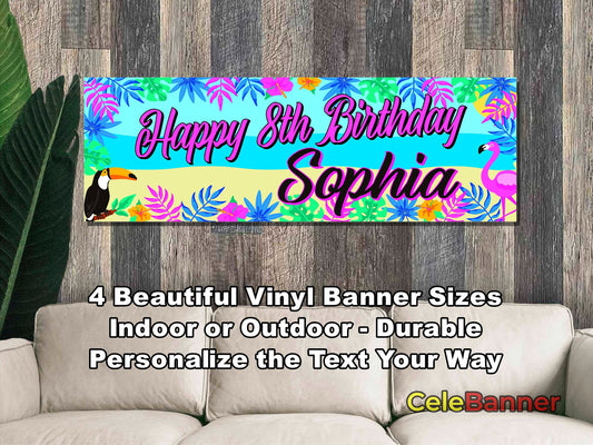 HAPPY BIRTHDAY BANNER, 4 Sizes, Custom Personalized Vinyl Indoor/Outdoor Party Celebration Decoration, Personalize Name and Age, CB125