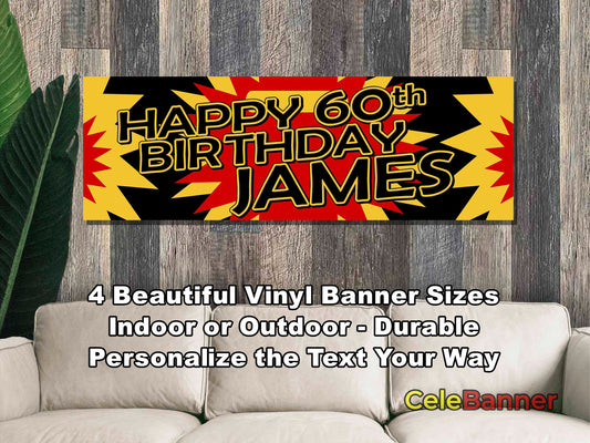 HAPPY BIRTHDAY BANNER, 4 Sizes, Custom Personalized Vinyl Indoor/Outdoor Party Celebration Decoration, Personalize Name and Age, CB118