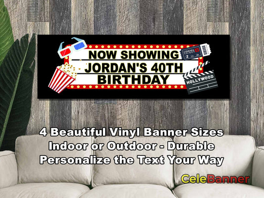 HAPPY BIRTHDAY BANNER, 4 Sizes, Custom Personalized Vinyl Indoor/Outdoor Party Celebration Decoration, Personalize Name and Age, CB127