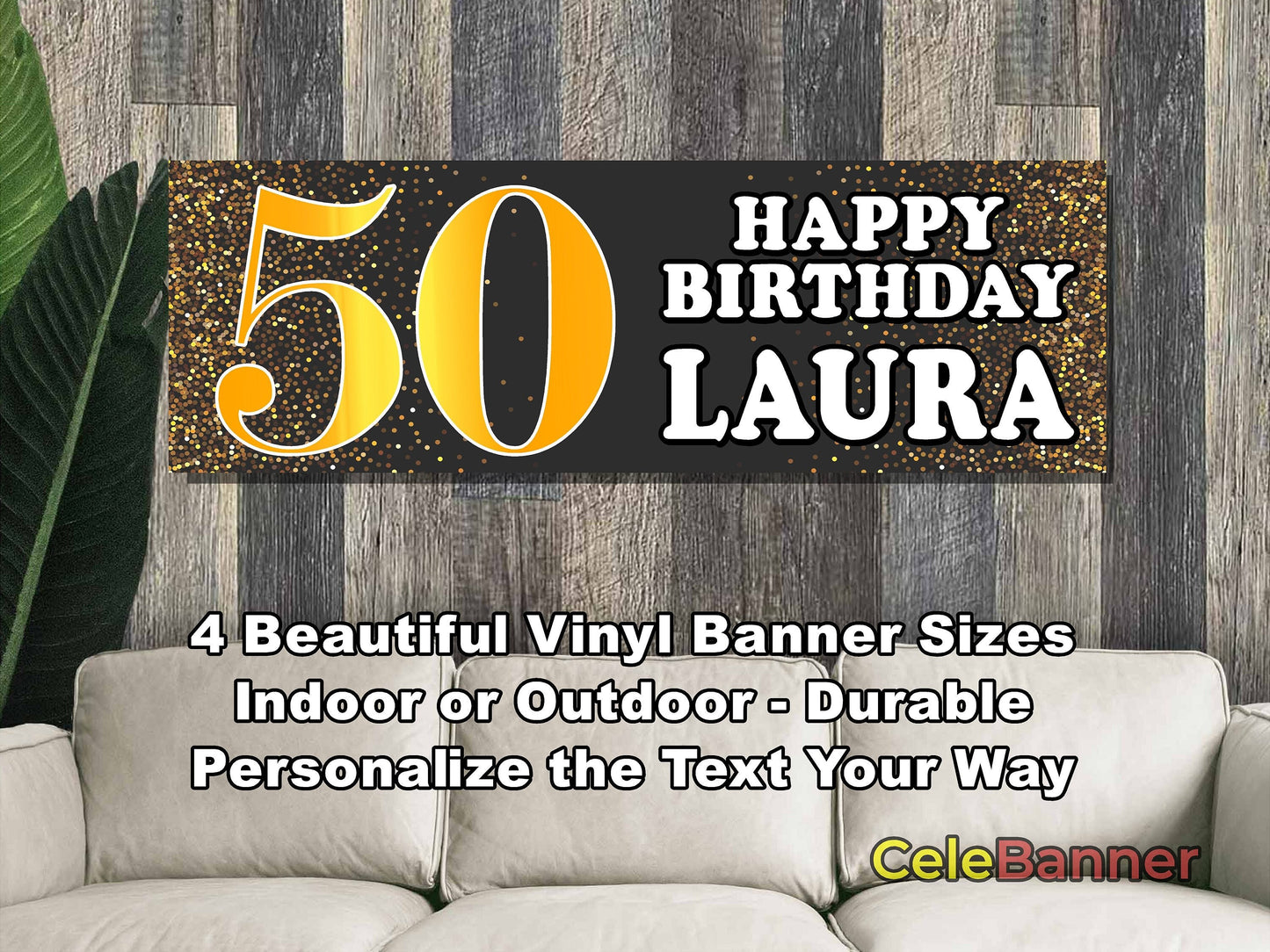 HAPPY BIRTHDAY BANNER, 4 Sizes, Custom Personalized Vinyl Indoor/Outdoor Party Celebration Decoration, Personalize Name and Age, CB134