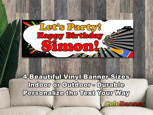 HAPPY BIRTHDAY BANNER, 4 Sizes, Custom Personalized Vinyl Indoor/Outdoor Party Celebration Decoration, Personalize Name and Age, CB121
